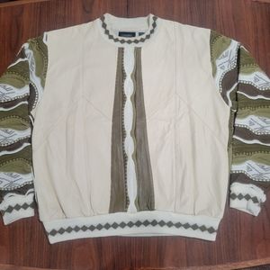 Vintage 90s Saxony 3D Knit Leather Multi Color Sweater Streetwear Jumper Hip Hop